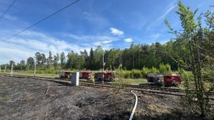 Trawy wzdłuż torów kolejowych w ogniu. Mobilizacja strażaków w Gliwicach